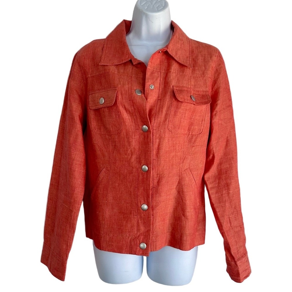 Saint Tropez‎ Orange Medium lightweight Linen Snap Button Casual Jacket blazer